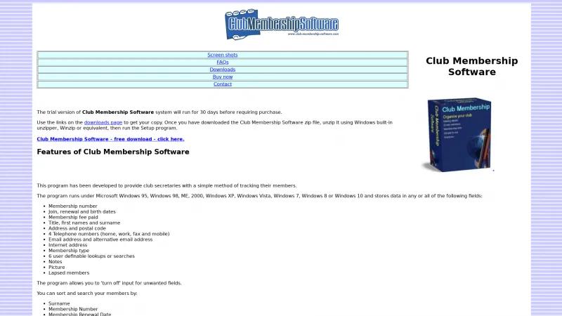 Homepage of Club Membership Software