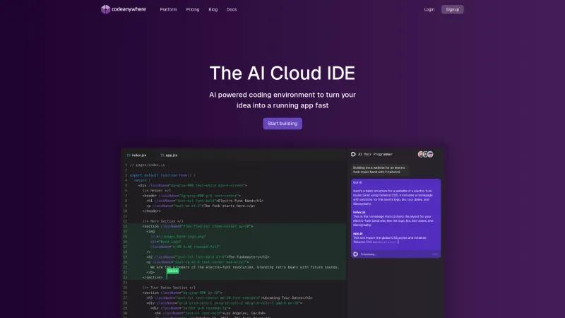 Homepage of Codeanywhere