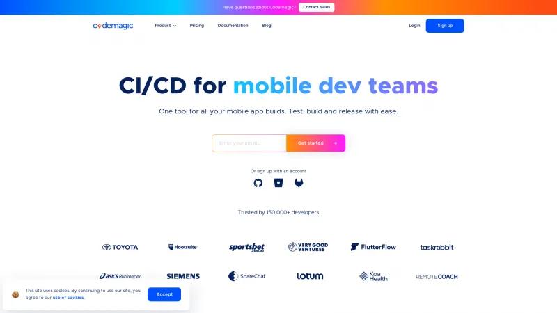 Homepage of Codemagic