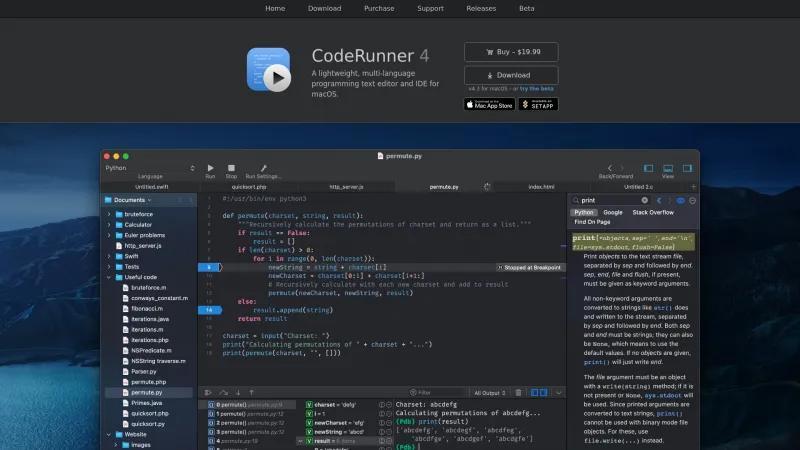 Homepage of CodeRunner