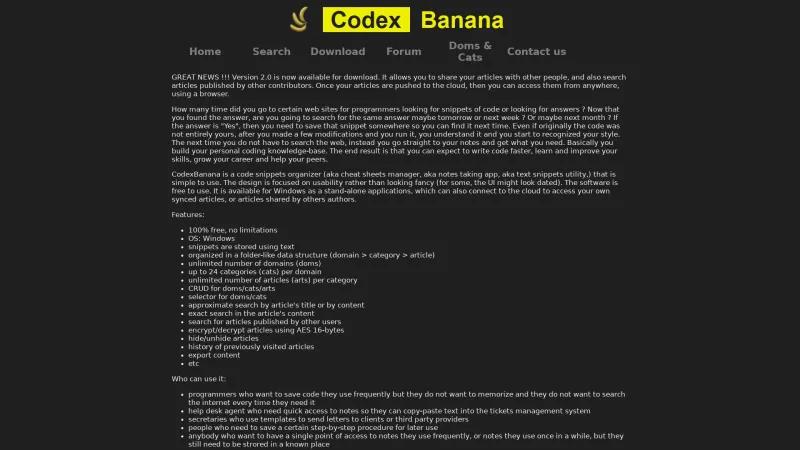 Homepage of CodexBanana