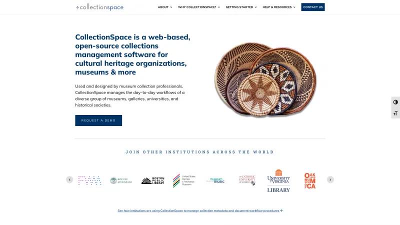 Homepage of CollectionSpace