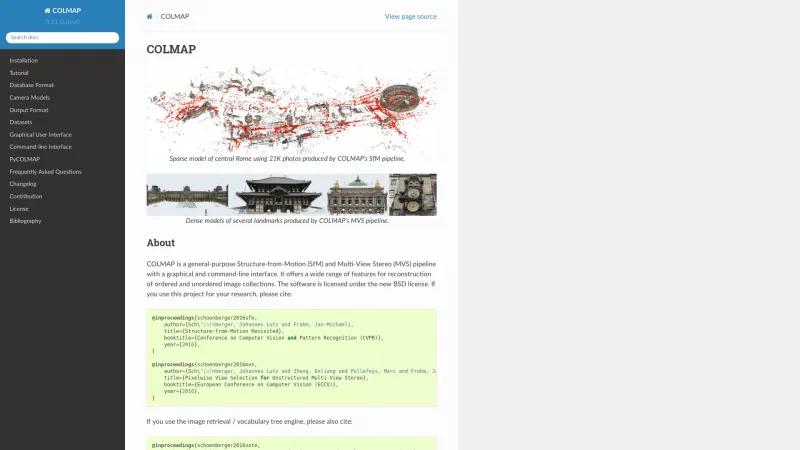 Homepage of COLMAP