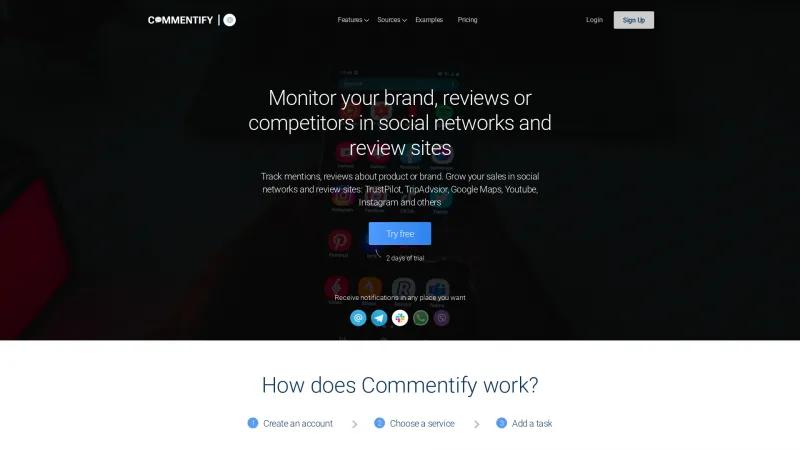 Homepage of Commentify