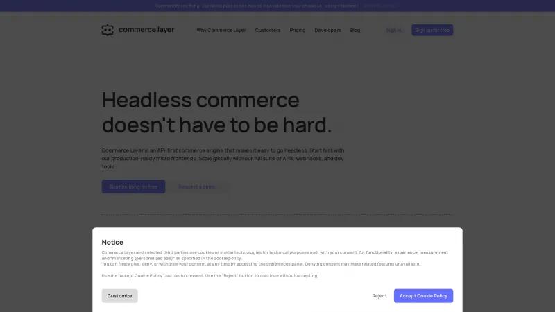 Homepage of Commerce Layer