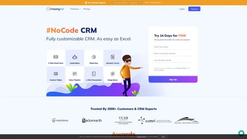 Homepage of CompanyHub CRM