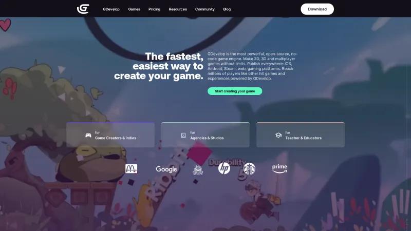 Homepage of GDevelop