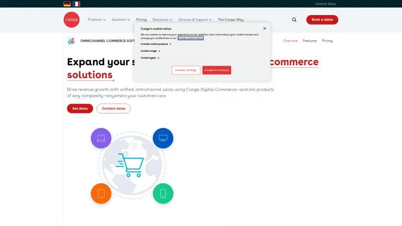 Homepage of Conga Digital Commerce