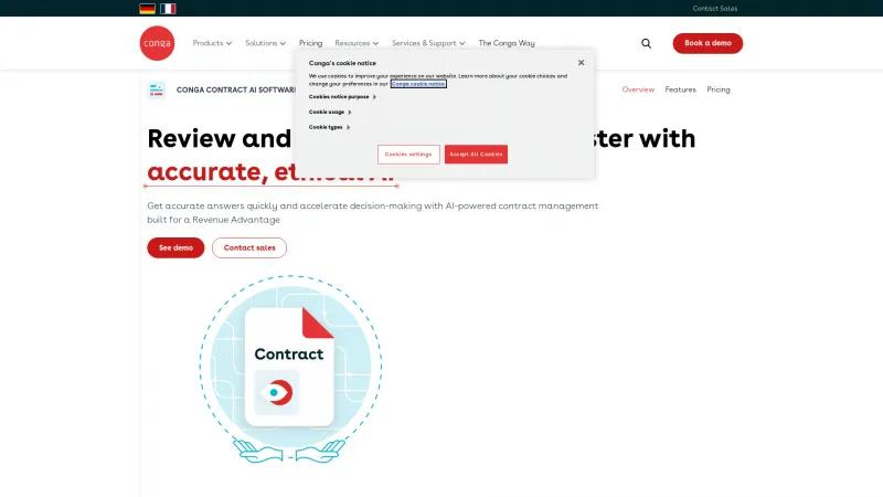 Homepage of Conga Contract Intelligence