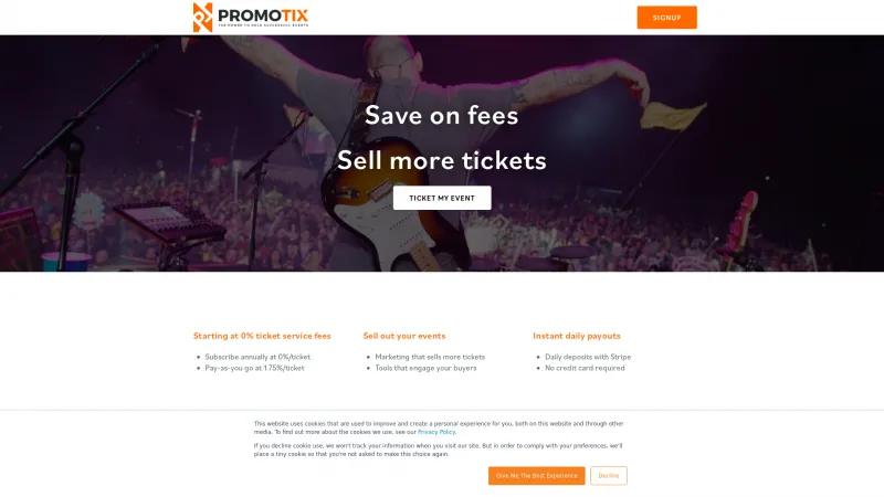 Homepage of PromoTix