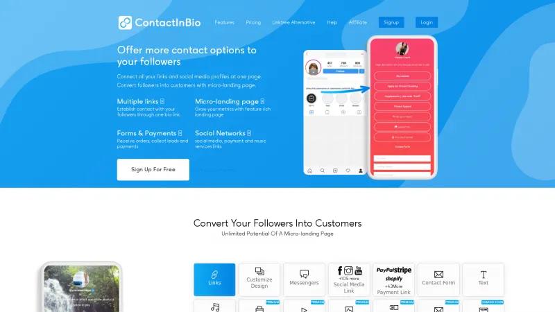 Homepage of ContactInBio