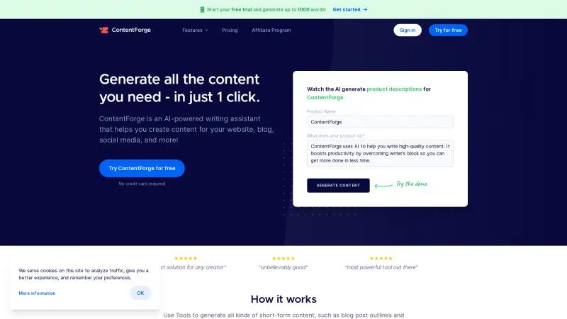 Homepage of ContentForge