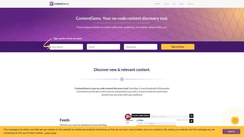 Homepage of ContentGems