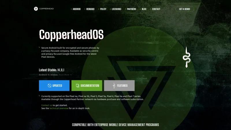 Homepage of CopperheadOS