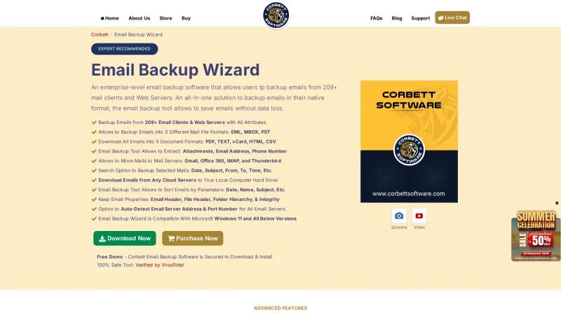 Homepage of Corbett Email Backup Wizard