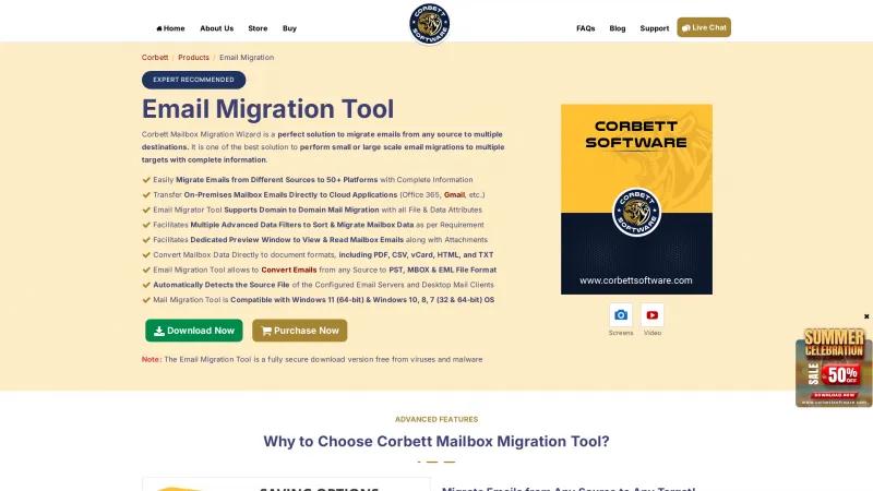 Homepage of Corbett Mailbox Migration Wizard