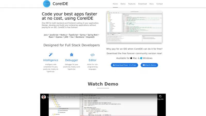 Homepage of CoreIDE