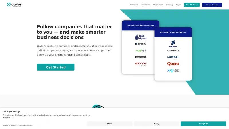 Homepage of Owler