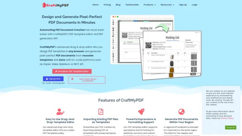 Homepage of CraftMyPDF