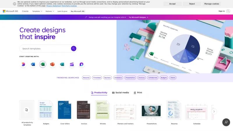 Homepage of Microsoft Create