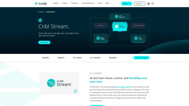 Homepage of Cribl Stream