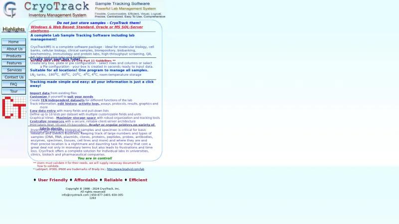 Homepage of CryoTrack