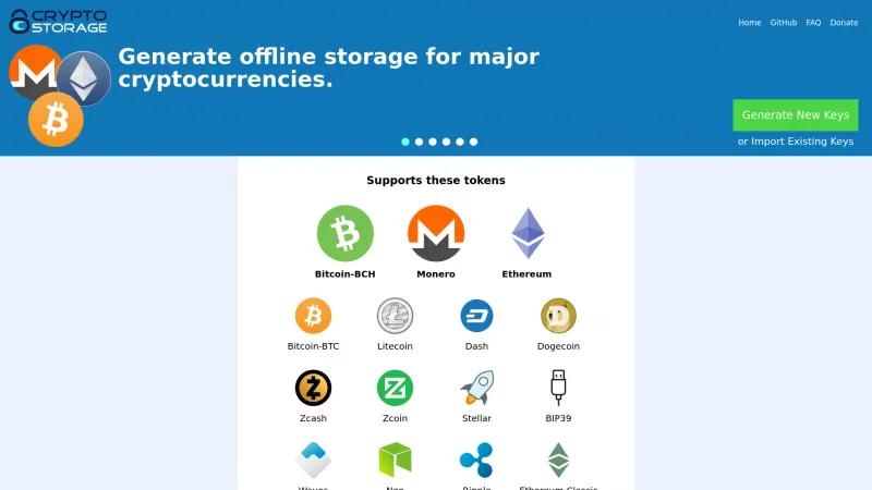 Homepage of CryptoStorage