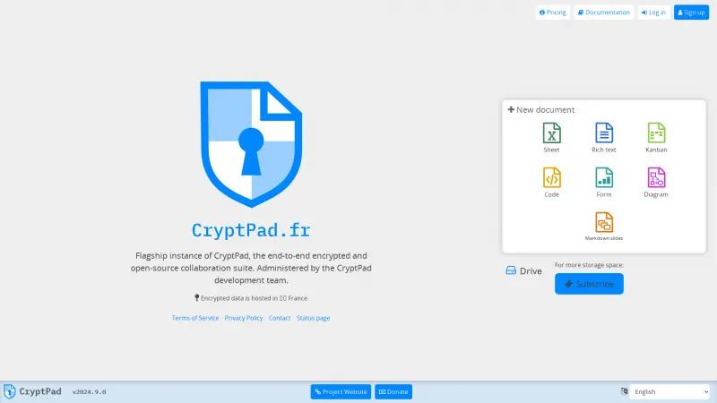 Homepage of CryptPad