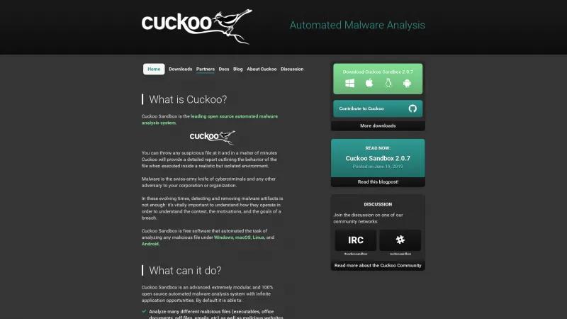 Homepage of Cuckoo Sandbox