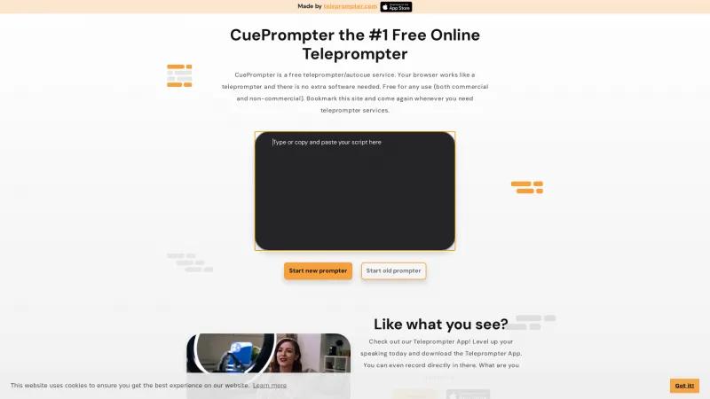 Homepage of CuePrompter