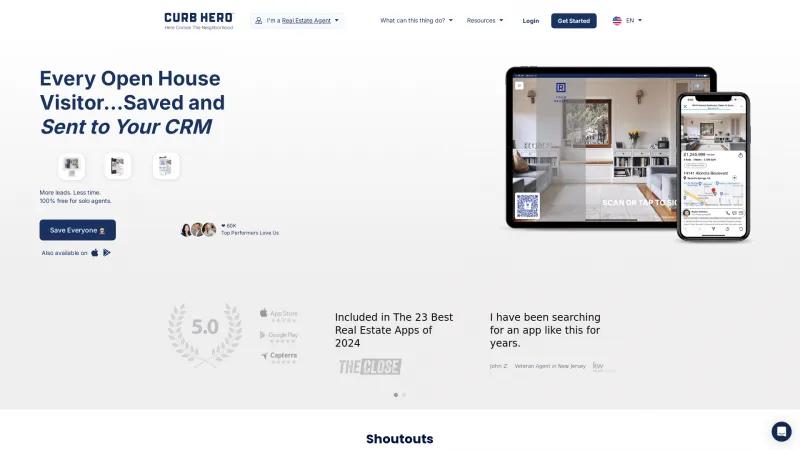 Homepage of Curb Hero