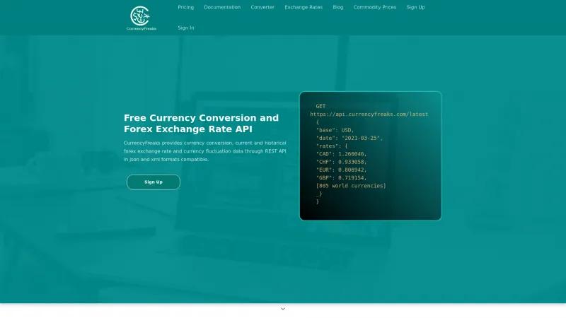 Homepage of CurrencyFreaks