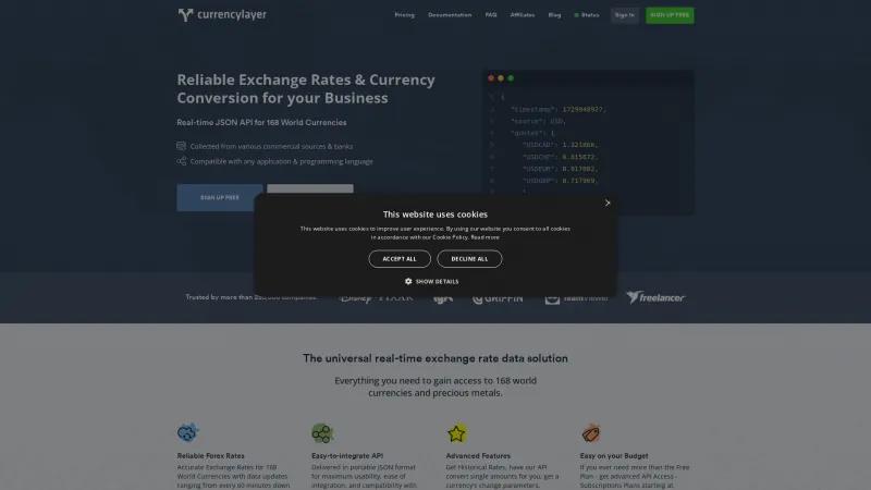 Homepage of Currency Layer