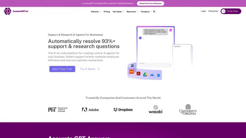 Homepage of CustomGPT