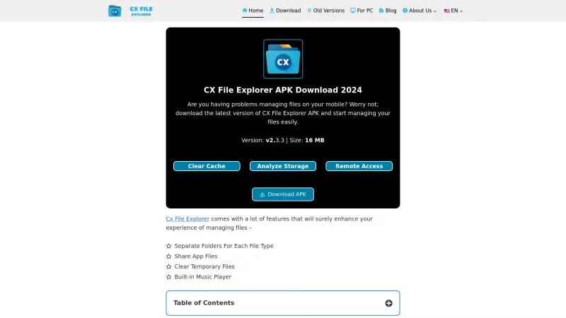 Homepage of Cx File Explorer