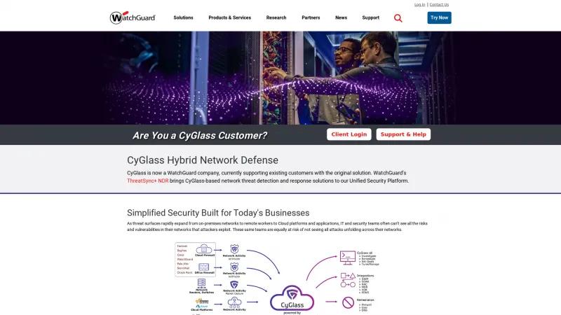 Homepage of CyGlass