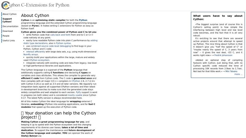 Homepage of Cython