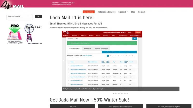 Homepage of Dada Mail