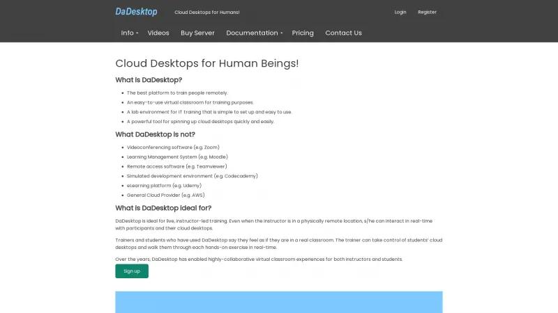 Homepage of DaDesktop