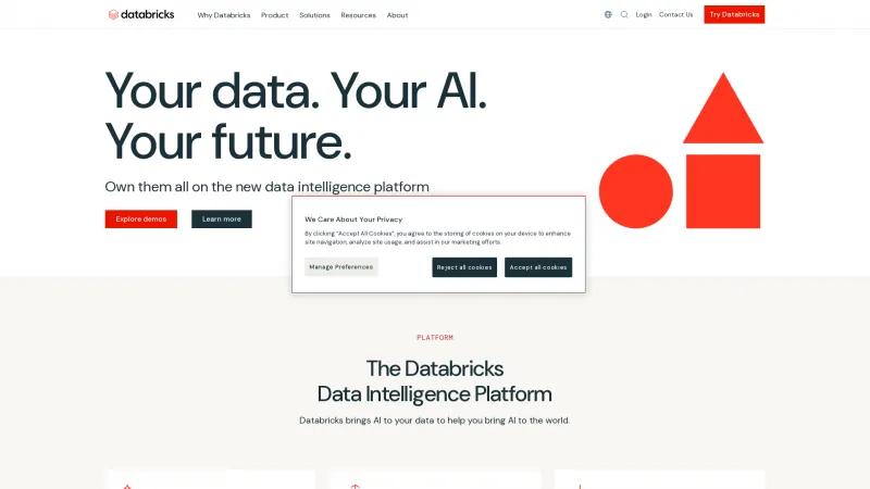 Homepage of Databricks Data Intelligence Platform