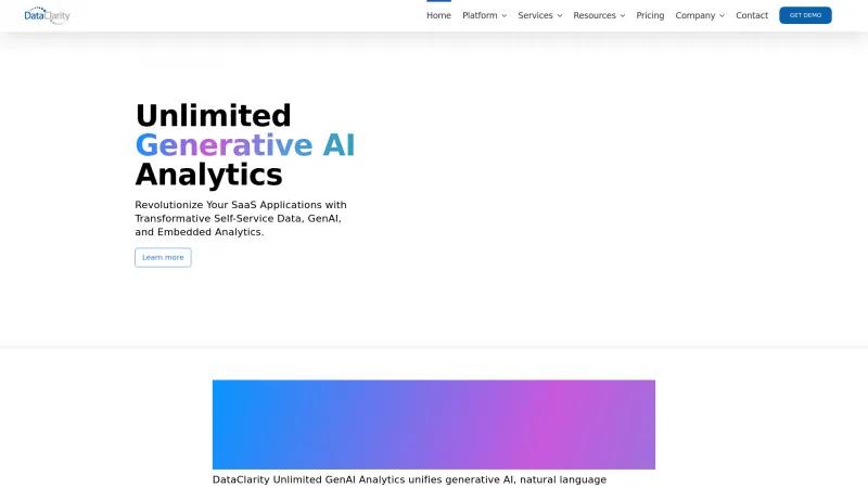 Homepage of DataClarity Unlimited Analytics