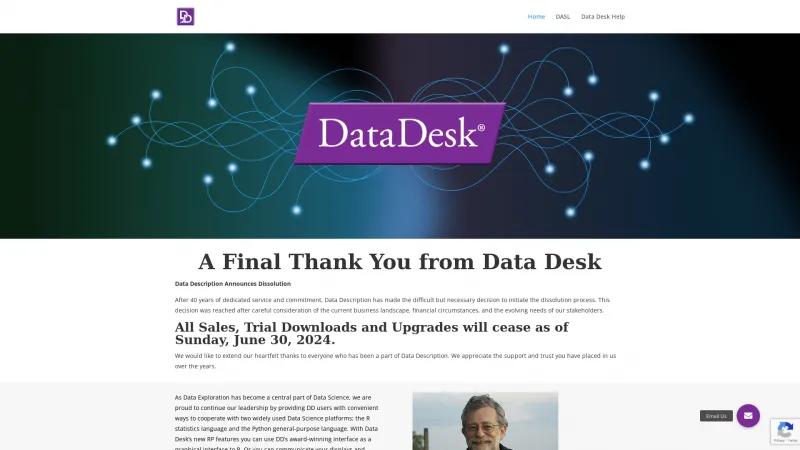 Homepage of Data Desk