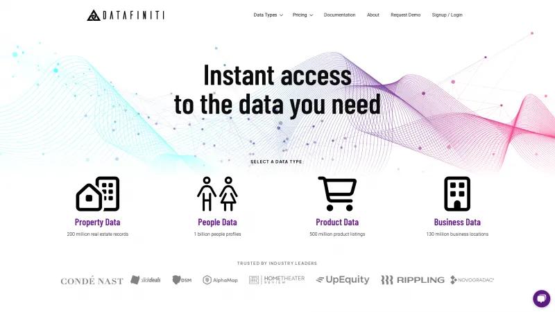 Homepage of Datafiniti