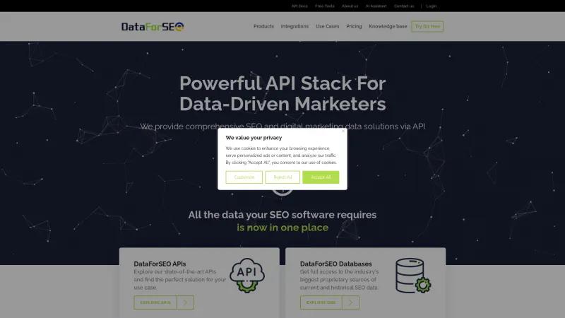 Homepage of DataForSEO