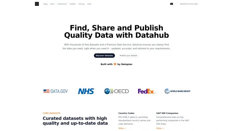 Homepage of DataHub