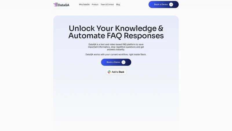 Homepage of DataQA