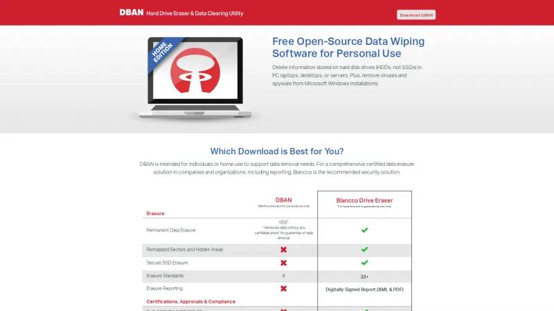 Homepage of DBAN