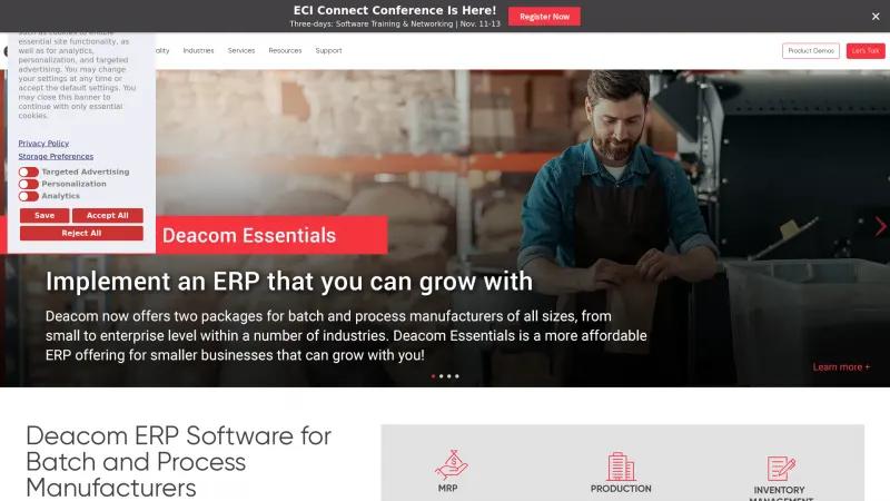 Homepage of Deacom ERP