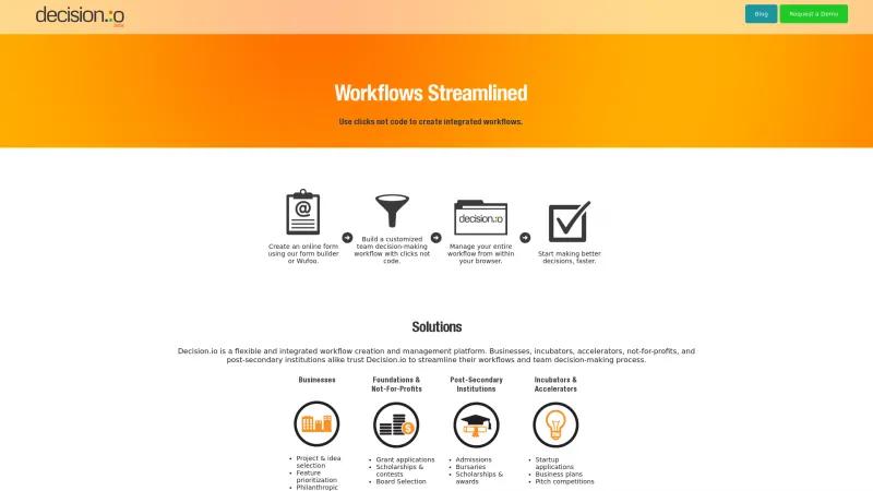 Homepage of Decision.io