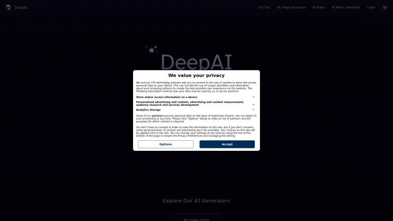 Homepage of DeepAI